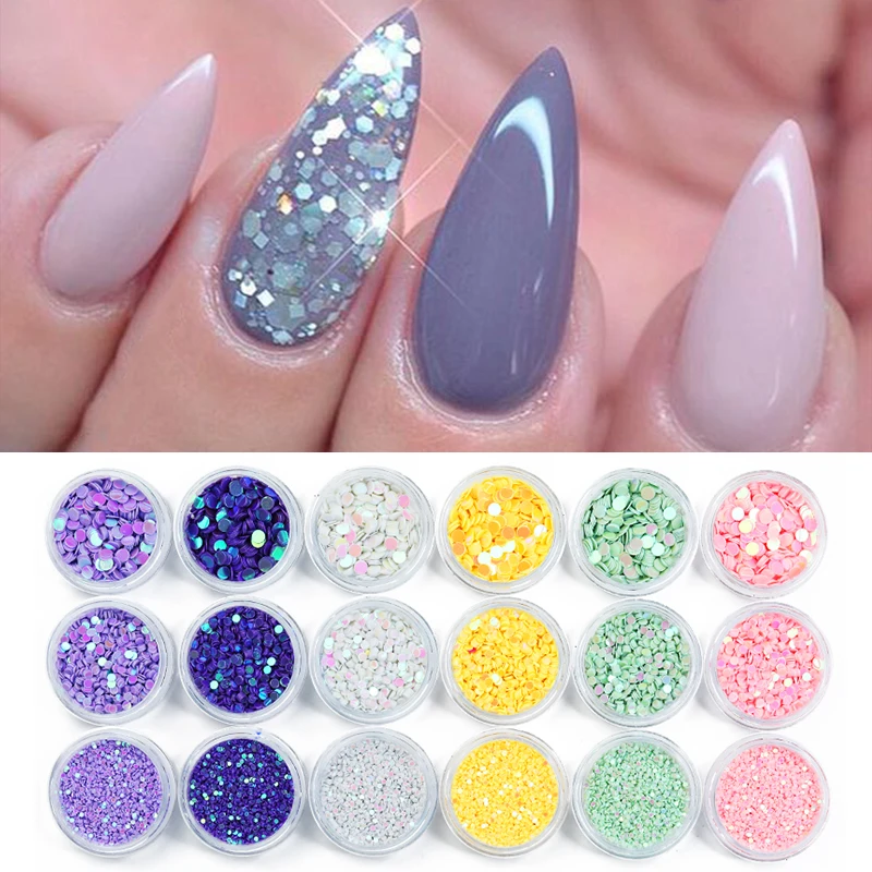 

1 Box Nail Glitter Power Holographic Colorful Nails Sequins Flakies Paillette Nail DIY 3D Nail Art Decoration For UV Gel