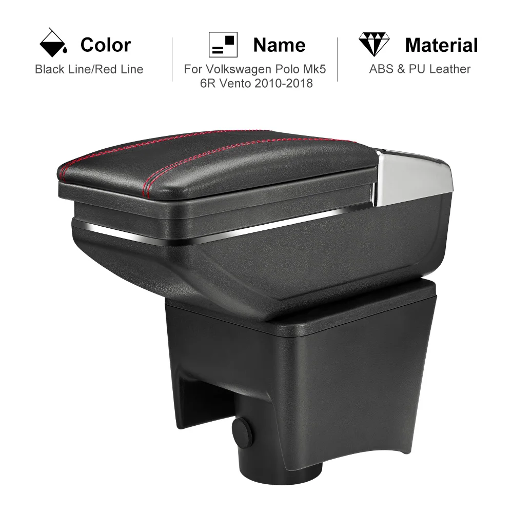 

For Volkswagen Polo Mk5 6R Vento 2010-2018 Car Armrest Box PU Leather Central Container Storage Box Car Styling Accessories