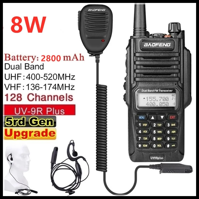 

Baofeng UV-9R Plus (5rd Gen)Walkie Talkie 8W 2800mAh VHF UHF Dual Band Handheld Two Way Radio Waterproof FM Protable Digital