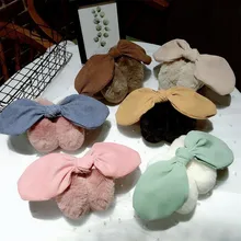 Модные наушники из кроличьего меха для женщин, зимние наушники, теплые меховые наушники, теплые наушники для девочек, однотонные цветные наушники