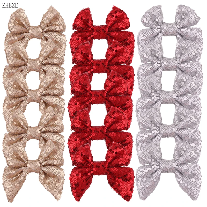 2Pcs/Set Trendy 3.5&quot Sequins Bows Hair Clip Glitter Hairpins Barrette Decoration Festival Party DIY Accessories For Girl |