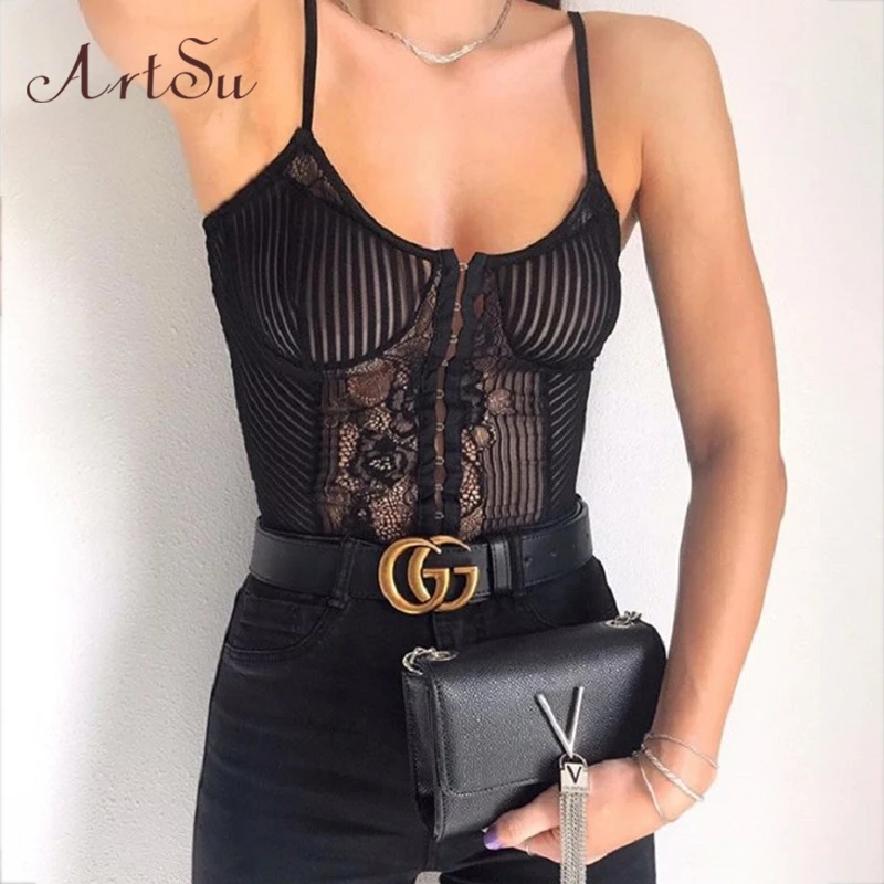 Artsu Sexy Bodysuit Straps Tops Women Transparent Body Suits Lace Bodycon Rompers Female Sleeveless Bodysuits Skinny Body Suit Artsu Sexy Bodysuit Straps Tops Women Transparent Body Suits Lace Bodycon Rompers Female Sleeveless Bodysuits Skinny Body Suit