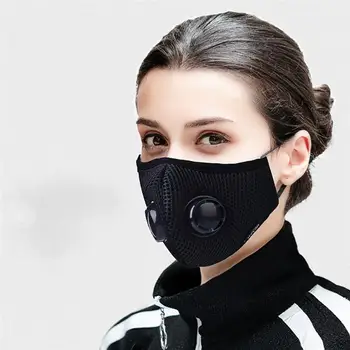 

1PCS Knitted Fabric Mouth Mask Dustproof PM2.5 Mask Half Face Mask Reusable Washable Mouth Cover with Double Valve