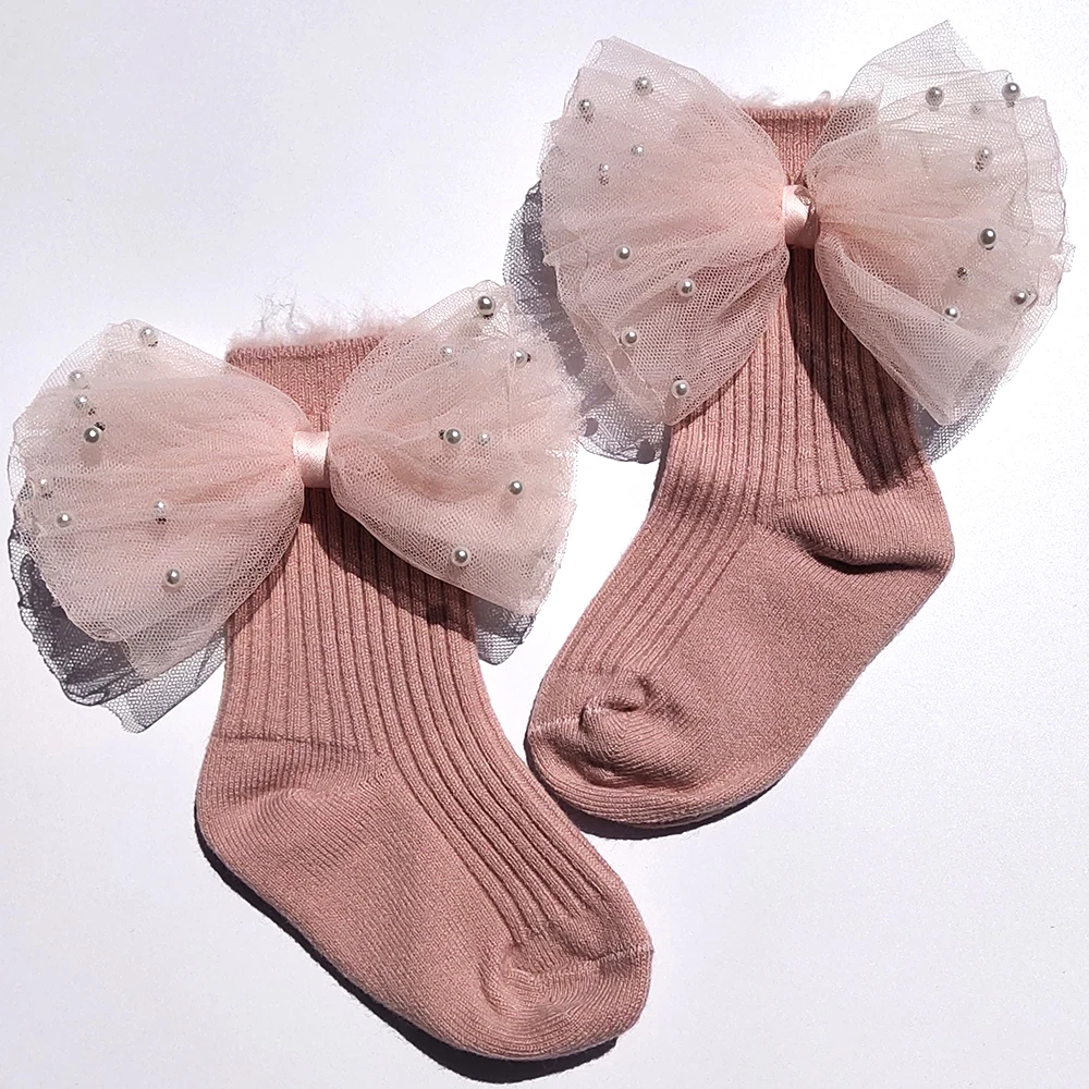 New Baby Girls Socks Bows Beading Toddlers Infants Ankle Socks Girls