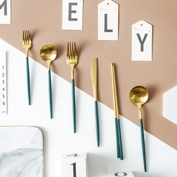 

Camping Dinnerware Set Travel Cutlery Steak Knife Fork Set Reusable Coffee Spoon Metal Fork Chopsticks Portable Dinnerware Set