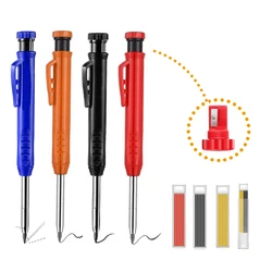 Ensemble de crayons de charpentier solide avec 7 têtes de recharge, aiguiseur intégré, trou profond, outil de marqueur mécanique, ensemble de marqueurs pour le travail du bois 