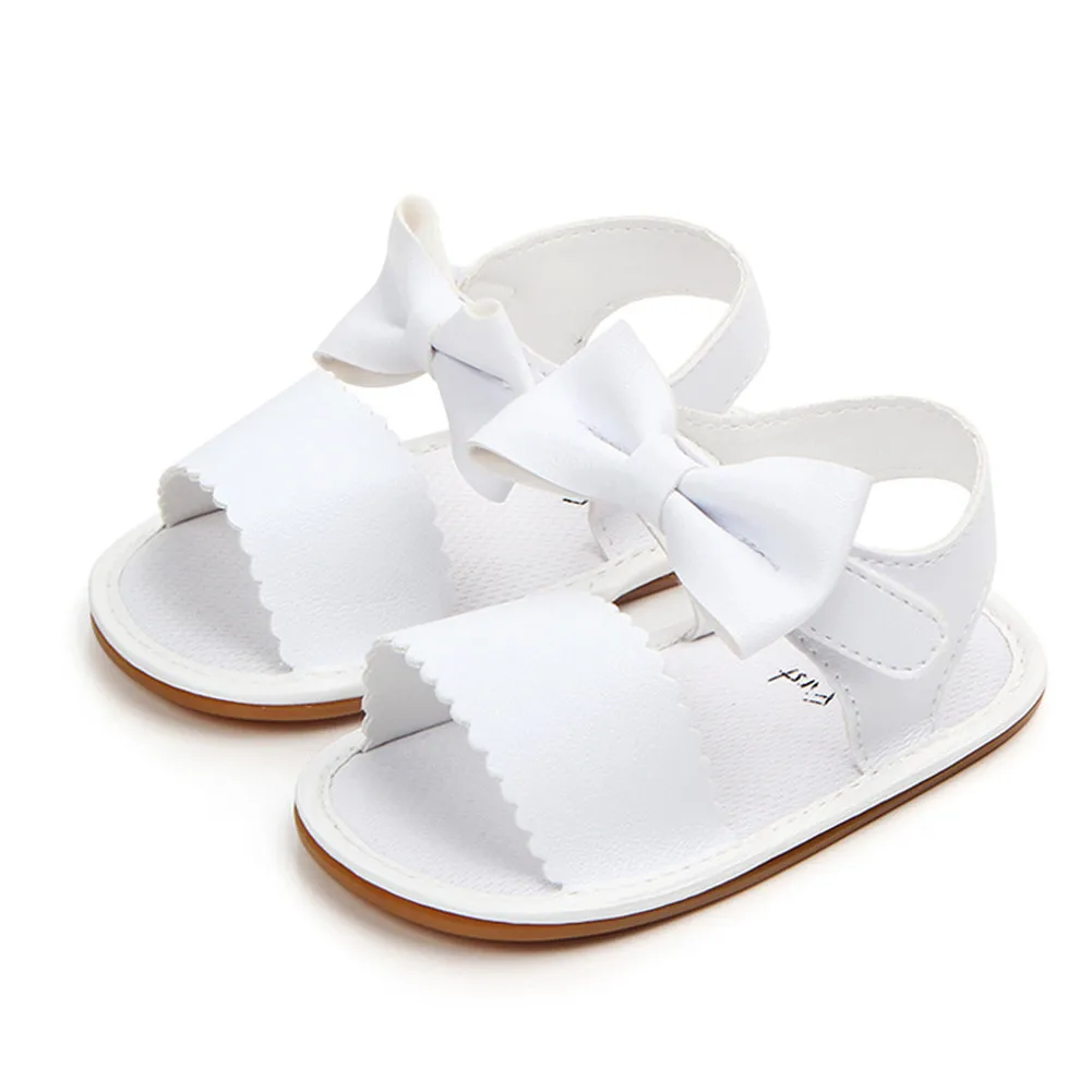 Г. Новая Брендовая обувь для новорожденных девочек, обувь для принцессы с бантом, летние сандалии для малышей нескользящая резиновая обувь из PU искусственной кожи, размеры от 0 до 18 месяцев - Цвет: Белый