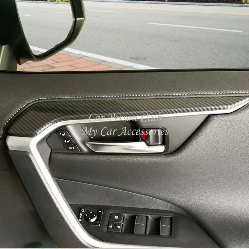 Carbon Fibre Interior Door Handle Bowl Trims Up Armrest Frame Molding Cover For Toyota RAV4 RAV 4 Car Accessories