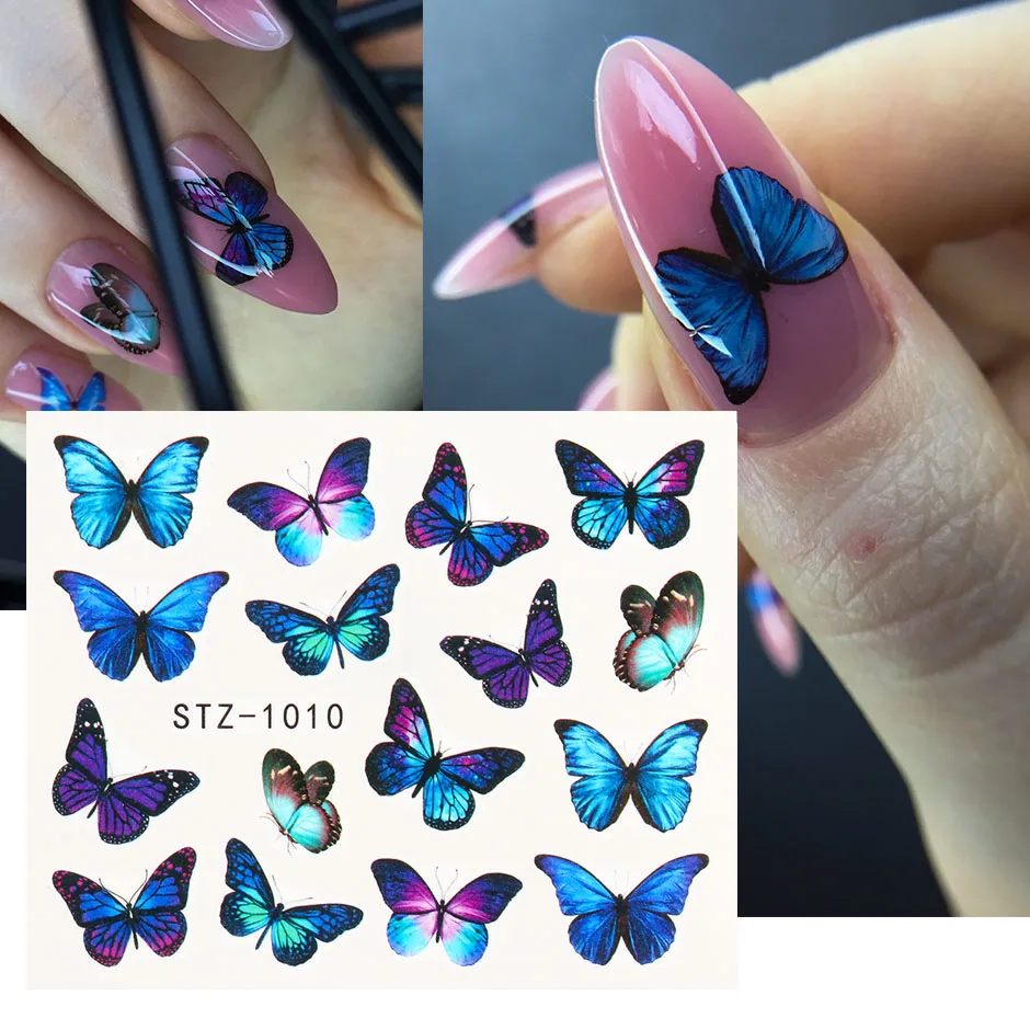 Blue Purple Butterfly Nail Art Water Decals