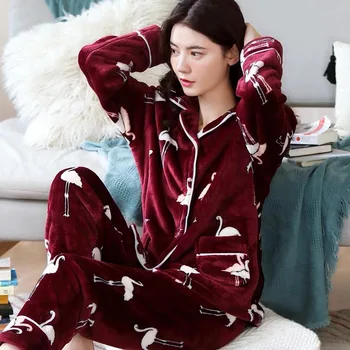 

2020 Autumn Winter Women Pyjamas Sets Pajamas Sleepwear Suit Thick Warm Coral Flannel Nightgown Female Cartoon Animal Pijamas