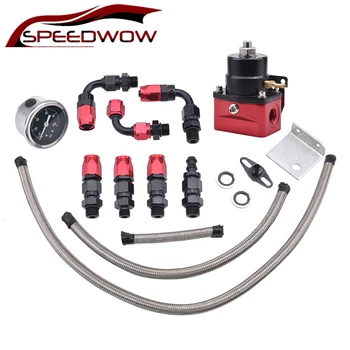 

Universal Adjustable Fuel Pressure Regulator With Aluminum Gauge+AN6 Fuel Line Hose+Fittings End Kit Aluminum Fuel Regulator