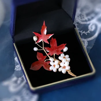 

Coeufuedy Baroque Pearl Brooch Freshwater Pearl Brooches For Women Party Natural Red Maple Leaf Brooch Handmade Jewelry