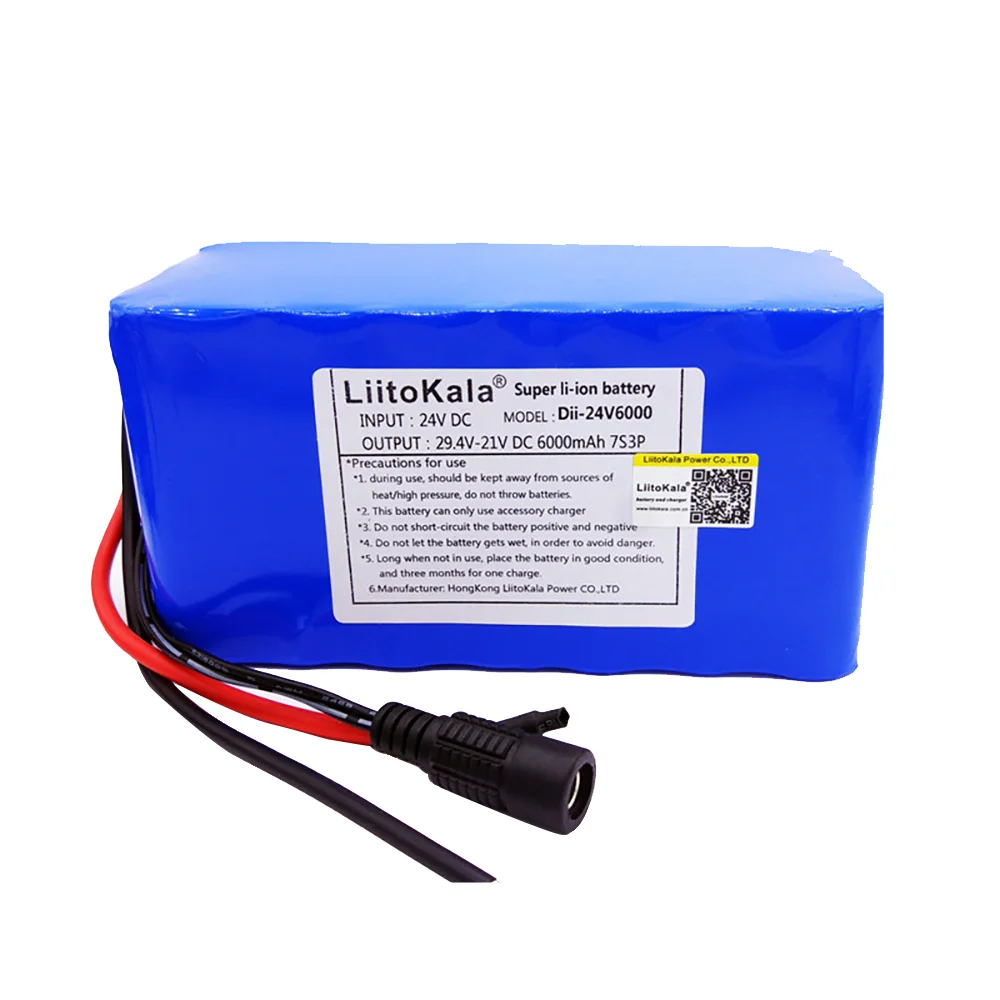 Новый литиевый аккумулятор LiitoKala 18650 24 В 6 Ач 7 s3p для электрического велосипеда
