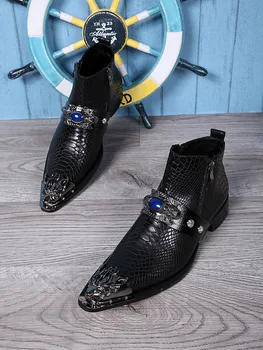 

Short Boots Martin Boots High Top Cow Leather Shoes Botas Tacticas Men's Korean Style Pointed Toe Ankle Genuine Leather Rubber