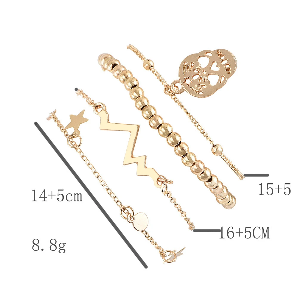 4 шт./компл. тренд полой подошве со звездами бисерный браслет с черепом Набор для Для женщин Золотой Цвет манжеты богемные ювелирные изделия вечерние аксессуары подарки на