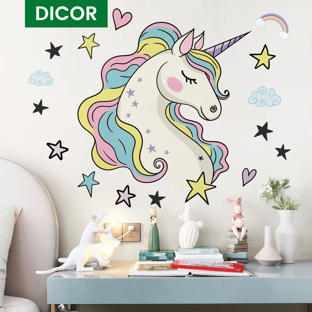 Stickers Decor Removable Unicorn Wall-Decals Nursery Birthday-Party-Favor Kids Bedroom