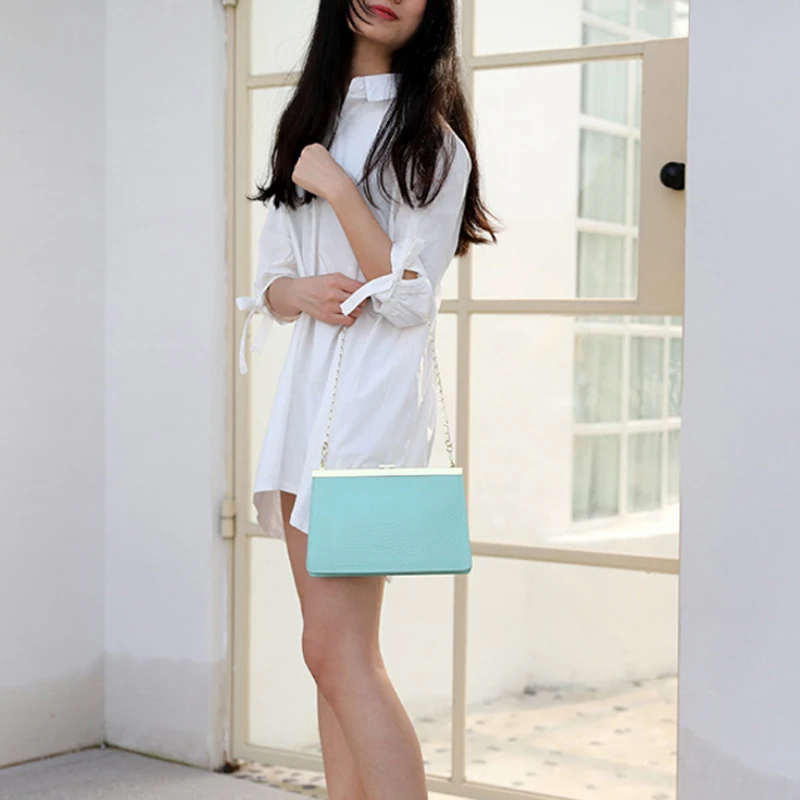 Genuine Leather chain bag clasp women shoulder bag portable envelope bag small square handbag GN-SB-tkxfst