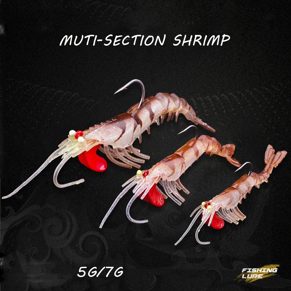 2pcs Muti-Section soft shrimp lead head Hook 7g 12g broken-section  luminous shrimp with lead pendant multi-section bait Luya