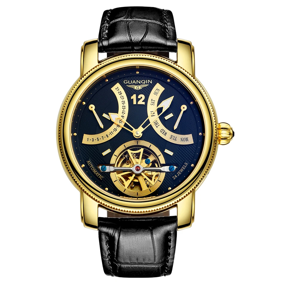 GUANQIN Мужские механические часы Tourbillon автоматические часы водонепроницаемые золотые брендовые роскошные часы Стальные деловые наручные часы