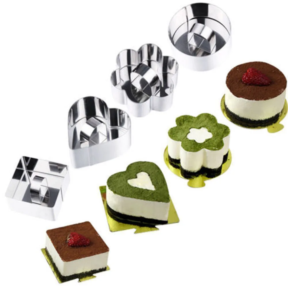 

2Pcs/Set Nice Stainless Steel Mousse Cake Ring Mold Layer Slicer Cook Cutter Bake 8*4cm