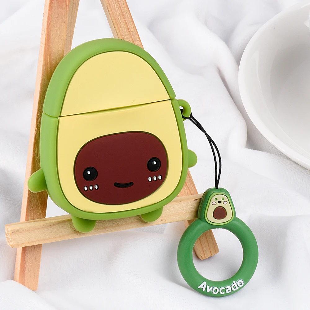 Case For Apple AirPods 2 1 Earphone Soft TPU Case For Apple Air Pods 1 2 Cute Cartoon Strawberry Avocado Peach Cover With Hooks - Color: Avocado02