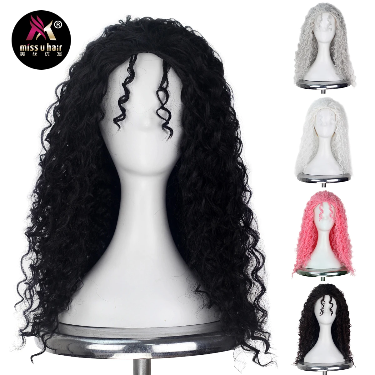 

Женский классический костюм для косплея Miss U Hair, длинный парик в стиле панк с кудрявыми ведьмами черного, белого, серого цвета в стиле «лолита»