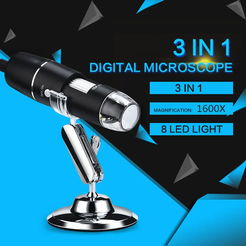 1600x3.0mp цифровой микроскоп 8LED USB Лупа для телефона windows стерео электронный Камера