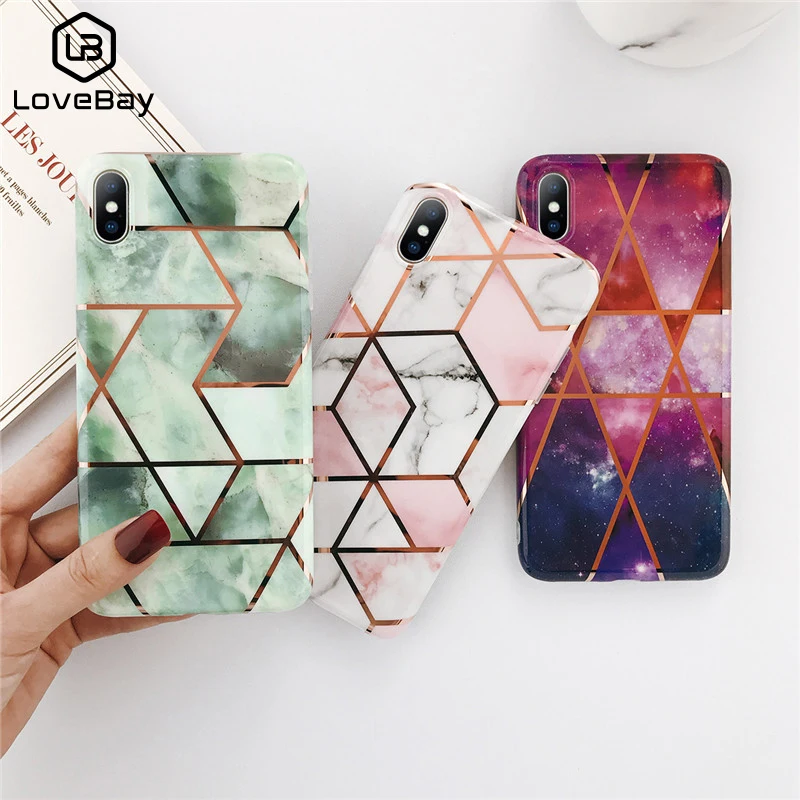 Lovebay цветной геометрический мраморный текстурный чехол для iPhone X XR Xs Max мягкий IMD