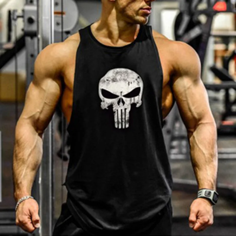 

Men Sleeveless Gym Singlet Loose Vest Bodybuilding Fitness Fashion Stringer Singlet Casual Print Tank Top Vest for Summer d88