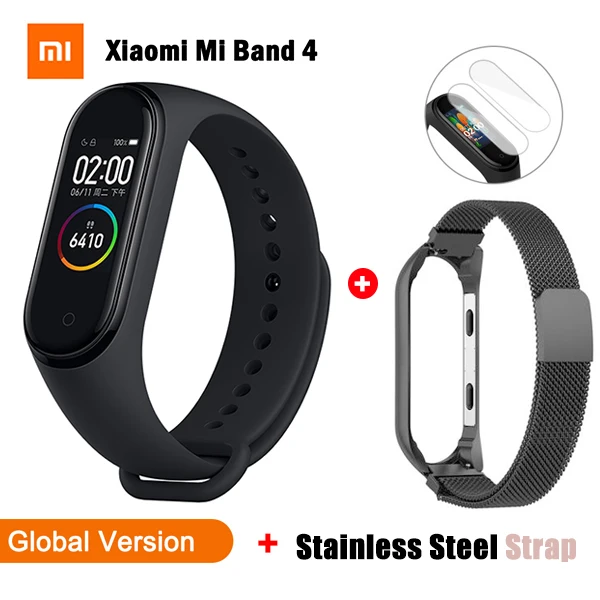 Оригинальная глобальная версия, Xiaomi Mi, 4 браслета, фитнес-браслет, пульсометр, фитнес-браслет, Bluetooth, спортивный, водонепроницаемый, смарт-браслет - Цвет: GB Steel Black