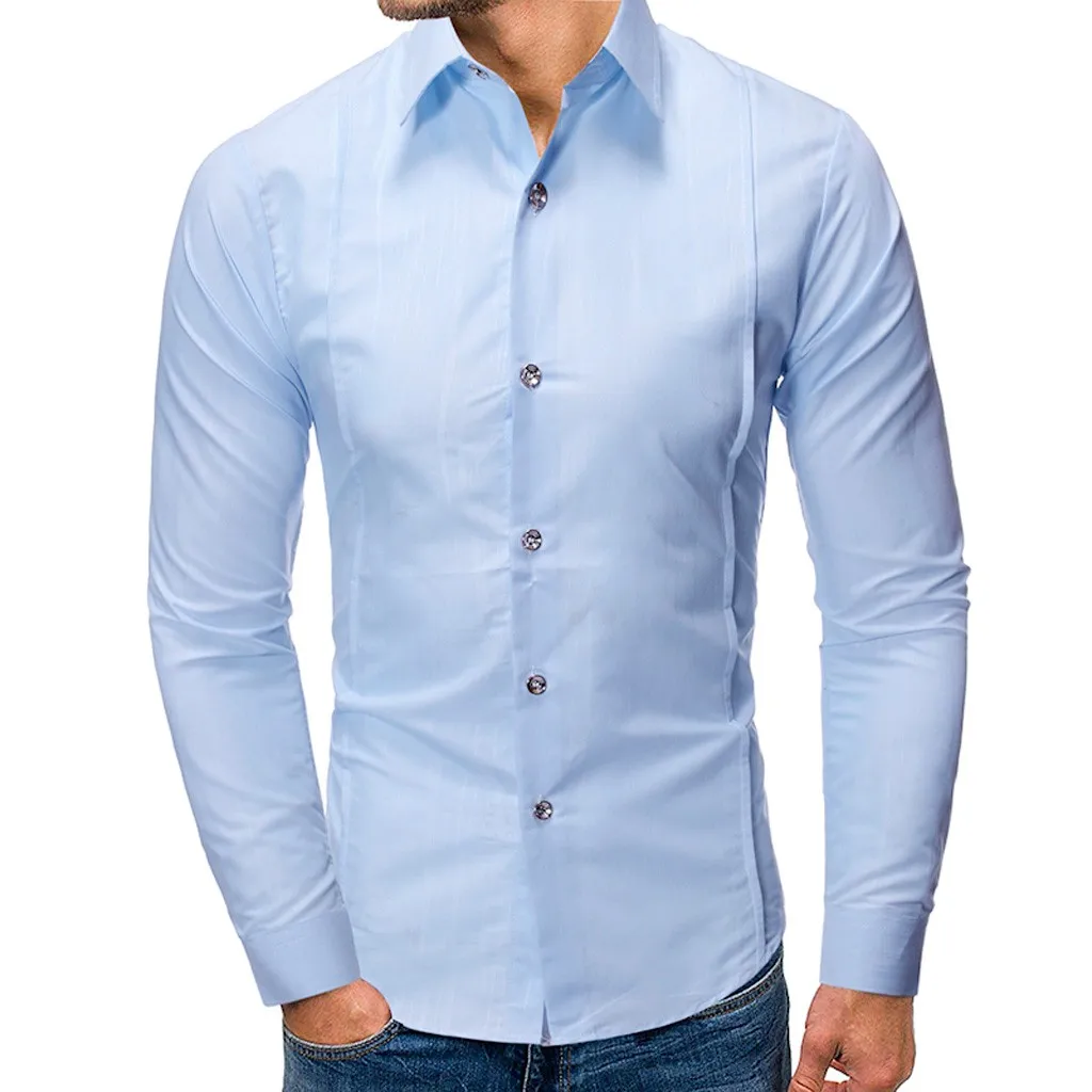 Джинсовая рубашка мужская с длинным рукавом приталенная рубашка деловая работа Роскошная официальная Повседневная рубашка однобортный Топ с отложным воротником