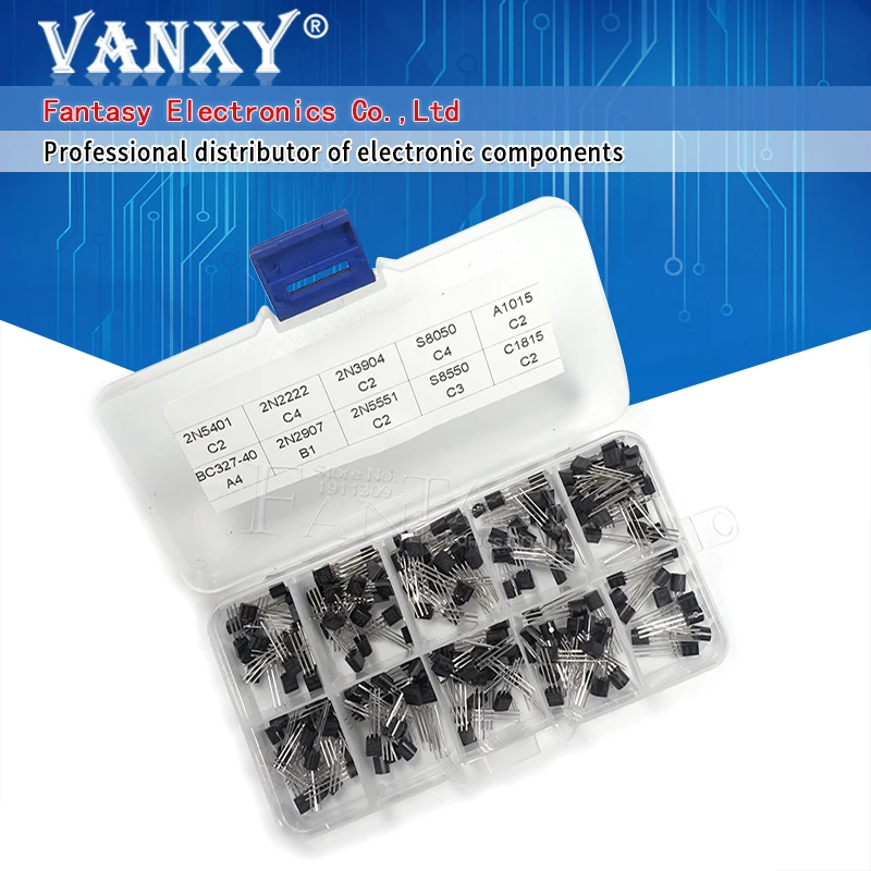10value 200PCS BC337 BC327 2N2222 2N2907 2N3904 2N3906 S8050 S8550 A1015 C1815 Transistor Assortment Kit Transistors Box Pack transistors kit