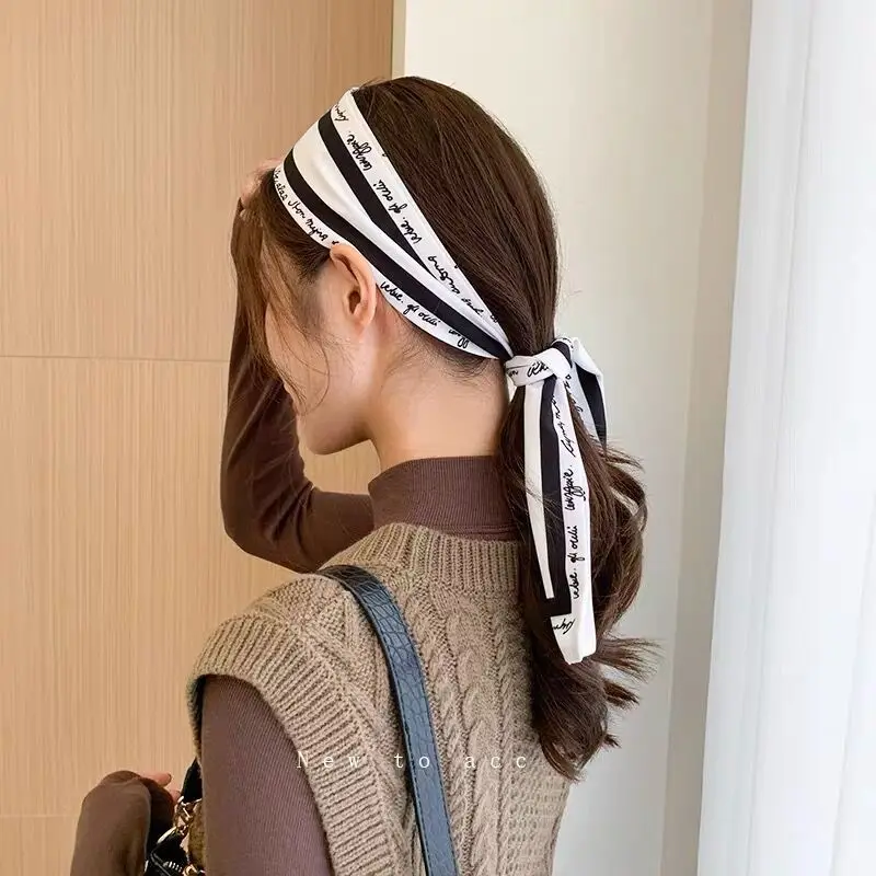 Elegant Silk Scarf Headband For Women Bow Ponytail Hair Scrunchies Hair  Ribbons For Girls Hair Ties Bandage Hair Accessaries - AliExpress