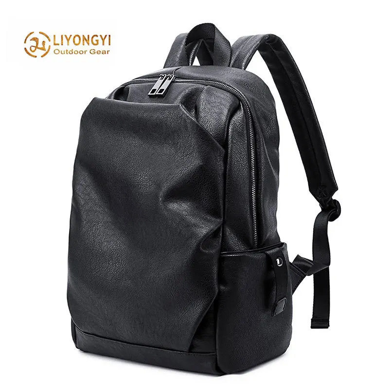 

New Style Pu Waterproof Backpack Laptop Computer Bag Outdoor Travel Solid Color Backpack Large Capacity Middle School Students S