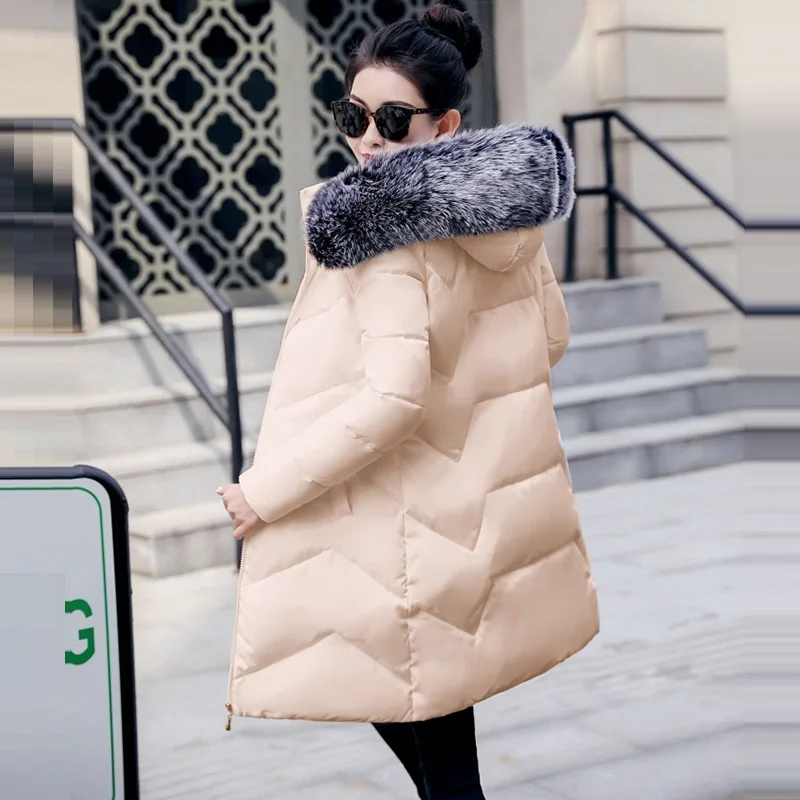 Большая Меховая Новинка, модная зимняя женская куртка цвета хаки, утепленные Длинные парки, женские куртки, зимнее пальто, теплая женская верхняя одежда с капюшоном