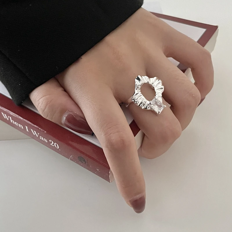 

Silvology 925 Sterling Silver Irregular Zirconia Rings for Women Openwork Texture Exaggerate Korea Wide Rings Statement Jewelry