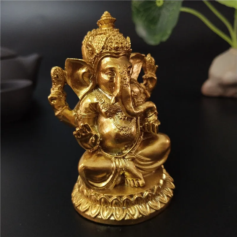 Золотая Статуэтка Ганеша Будда Бог слон скульптура Ганеш фигурки смолы ремесло дома садовый цветочный горшок украшения статуи Будды