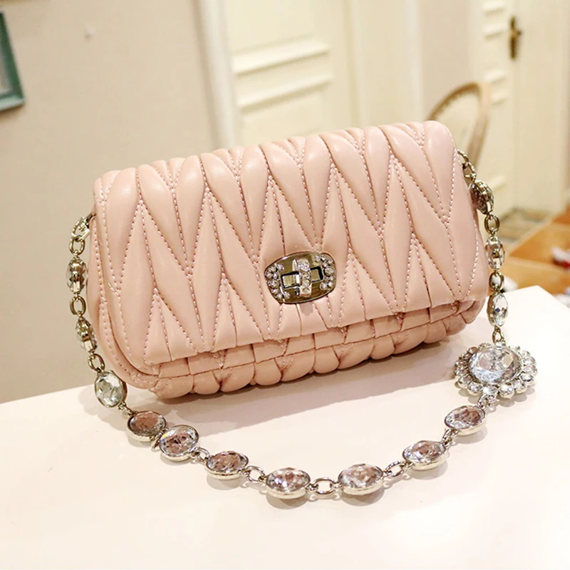 

New Trend Genuine Leather Pleated Handbags Simple Chain Fashion Gg Bags High-quality One-shoulder Messenger Bags for Women 2020