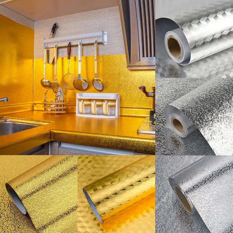 New Kitchen Oil Proof Stickers Anti Fouling High Temperature Aluminum Foil Self Adhesive Croppable Stove Gas Cabinet Wallpaper Wallpapers Aliexpress