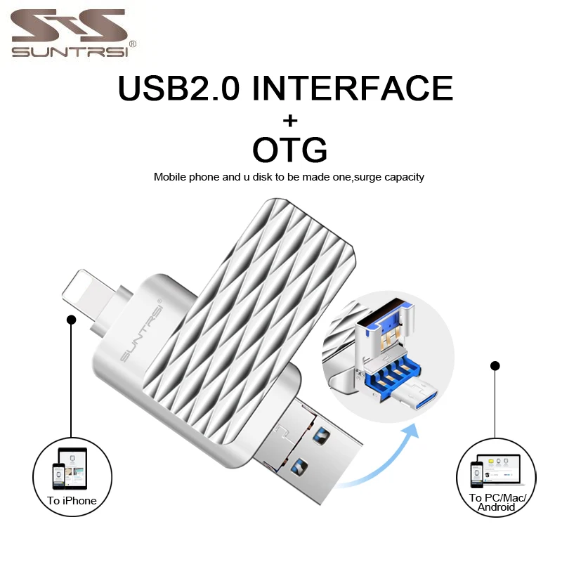 

Suntrsi OTG 3 in 1 2.0 USB Flash Drive 32GB for smart iphone 7/8/x/xr/Android/ipad 64GB Pendrive High Speed Free Shipping