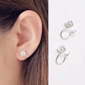 

New Crystal Ear Clip 925 Silver Earrings Non Pierced Fashion Punk Rock Rhinestone U-Shaped Earcuff Earrings Party Jewelry