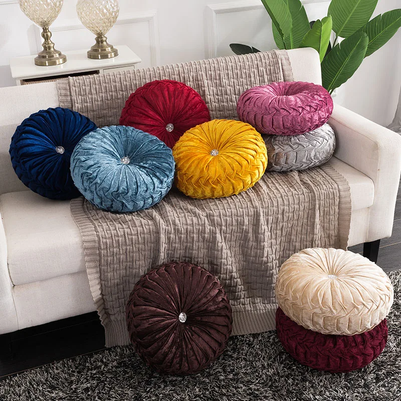 Round Pumpkin Throw Pillow Velvet Pleated Couch Cushion Floor Pillow
