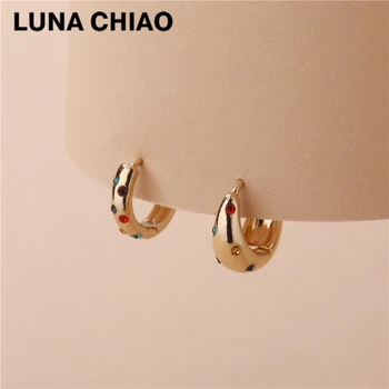 

LUNA CHIAO Fashion Jewelry Colorful Rhinestone Cooper Alloy Huggies Hoop Earrings Set for Women