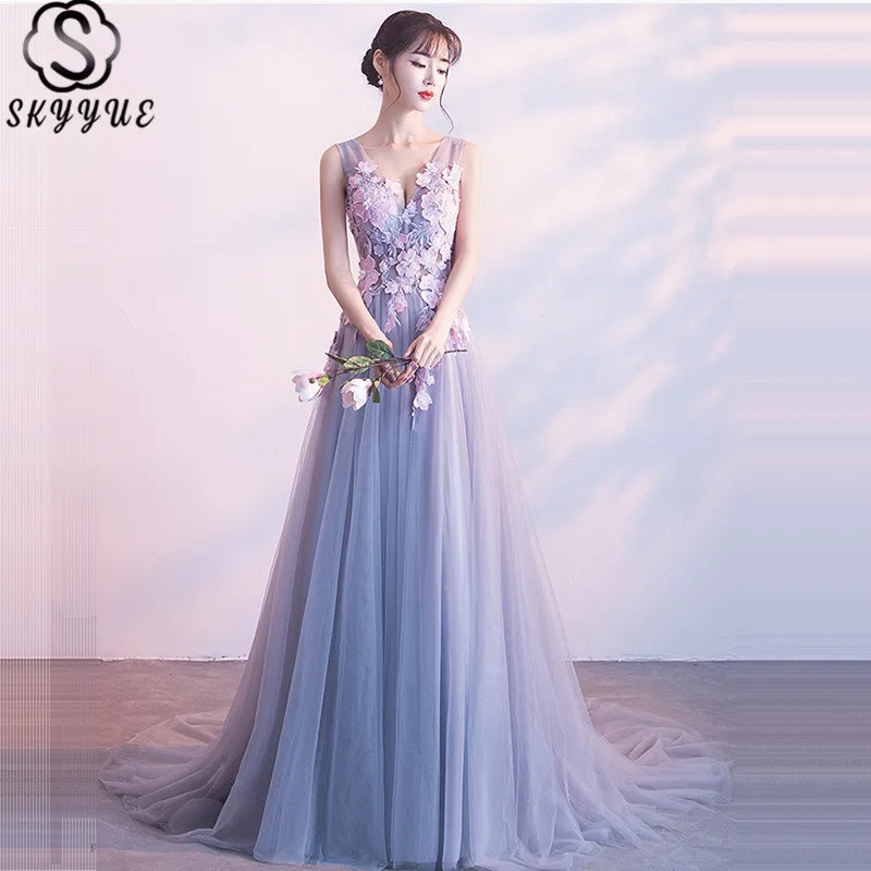 Bridesmaid Dress Skyyue K381 V-Neck A-Line Crepe Vestido Madrinha Tank Sleeveless Appliques Plus Size Bridesmaid Dresses Bridesmaid Dress Skyyue K381 V-Neck A-Line Crepe Vestido Madrinha Tank Sleeveless Appliques Plus Size Bridesmaid Dresses
