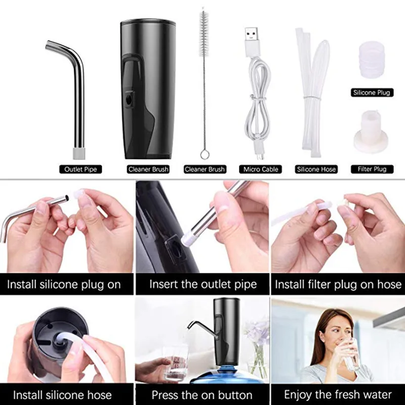 5 Gallon Water Jug Dispenser Portable Electric Drinking Water Dispenser Pump USB Rechargeable Battery For Kitchen Office