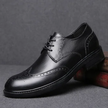 

Genuine Leather Men Oxford shoes lace up brouge Men Loafers Formal Shoes outdoor Cow Leather Business Dress Shoes big size 47 o4
