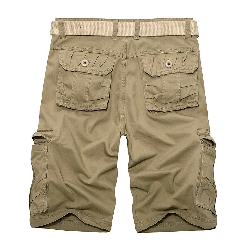 2023 Summer Men Khaki Cargo Shorts Men Casual Army Knee Lenght Shorts Male Multi-Pocket Cotton Straight Shorts No Belt 28-40