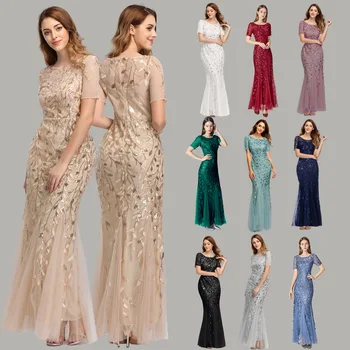 

Evening Dresses Mermaid 2020 With Short Sleeve New For Women in Turkey Sexy Sequin Formal Prom Night Dress Sexy Plus Size