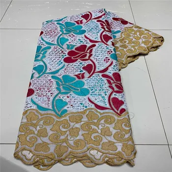 

5 Yard Dry Lace Fabric 2020 Latest Heavy Beaded Embroidery African Cotton Swiss Voile Popular Dubai Style For Party Wedding 3L01