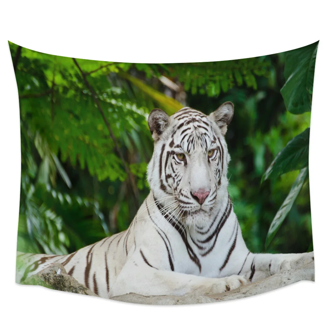 Asian Forest Animal White TigerTapestry Wall Hanging Bedroom Dormitory Home Decoration Tapestry | Дом и сад